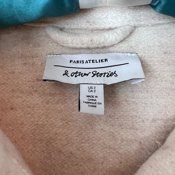 & Other Stories wool blend overshirt jacket Shacket tie waist in oatmeal - Picture 8 of 9